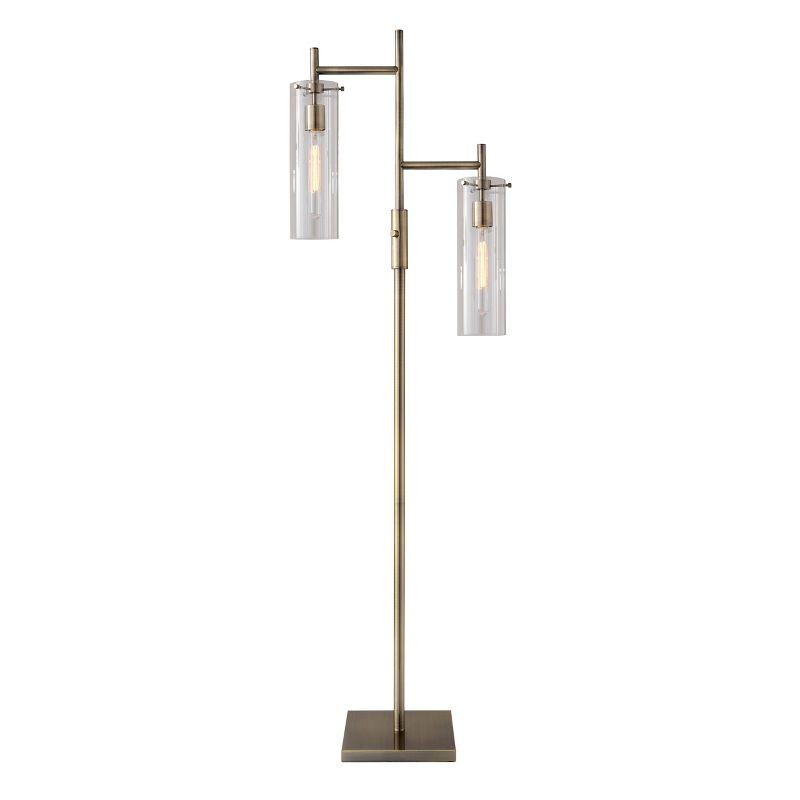 Dalton Floor Lamp: Modern Industrial, Antique Brass Finish, Edison Bulbs - Adesso