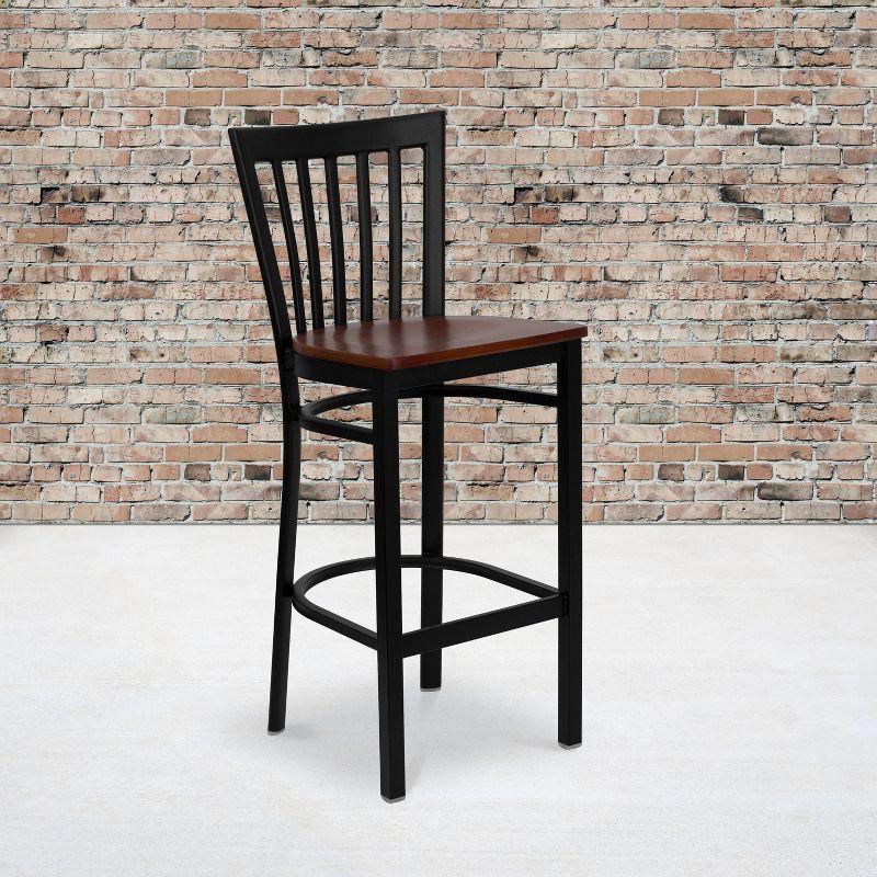 Cherry Wood Seat Black Metal School House Barstool