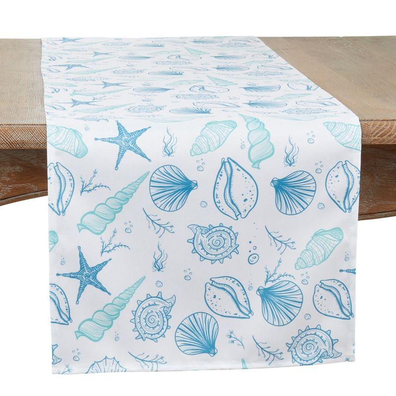 Blue Seashell Design Polyester Table Runner