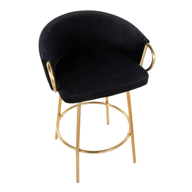 Set of 2 Claire Upholstered Counter Height Barstools Black/Gold - LumiSource: Velvet, Swivel, Low Back, Steel Legs