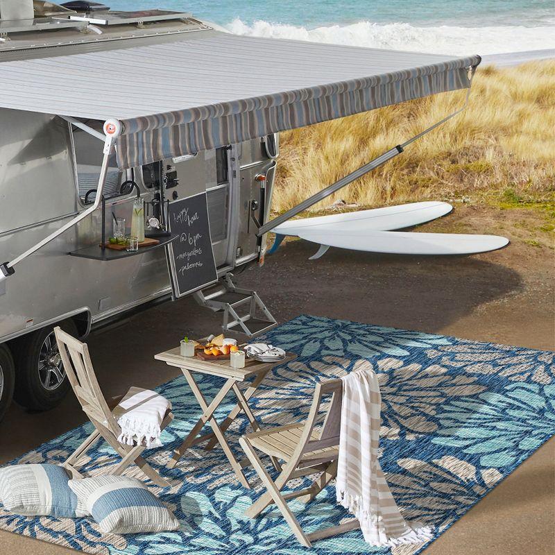 3'x5' Zinnia Modern Floral Textured Weave Indoor/Outdoor Area Rug, Navy/Aqua - JONATHAN Y