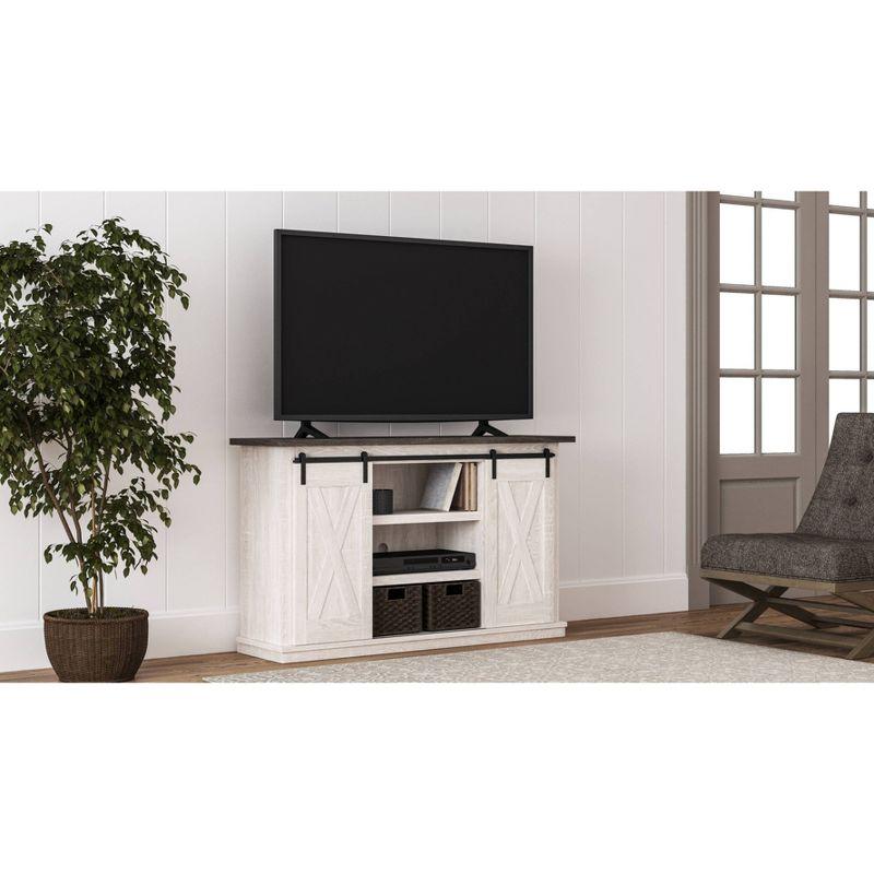 Signature Design by Ashley Dorrinson Medium TV Stand for TVs up to 63" Two-Tone: Farmhouse Media Console with Adjustable Shelves