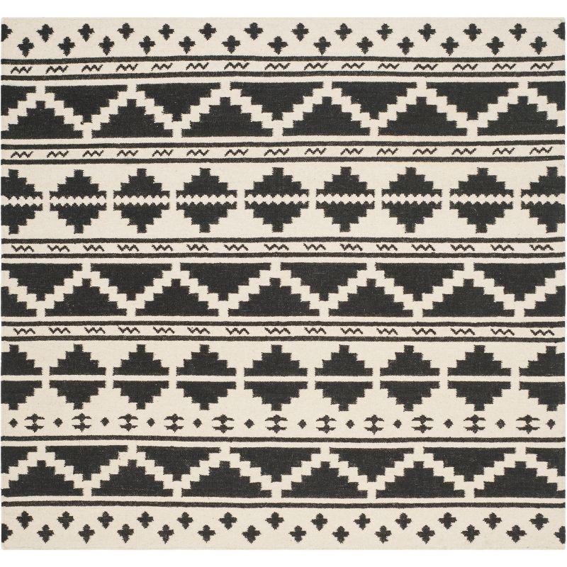 Tribal Motif Handmade Black Wool 6' Square Area Rug