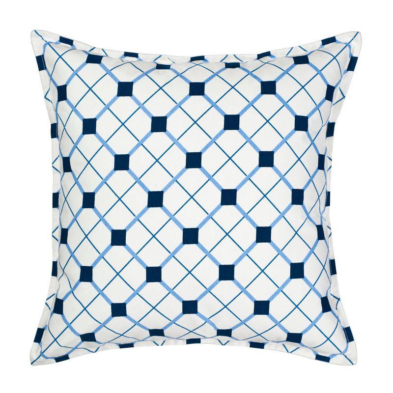 Blue Geo Cotton Canvas 20" Square Throw Pillow