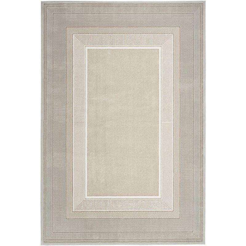 Ivory Geometric 4' x 6' Synthetic Washable Rug