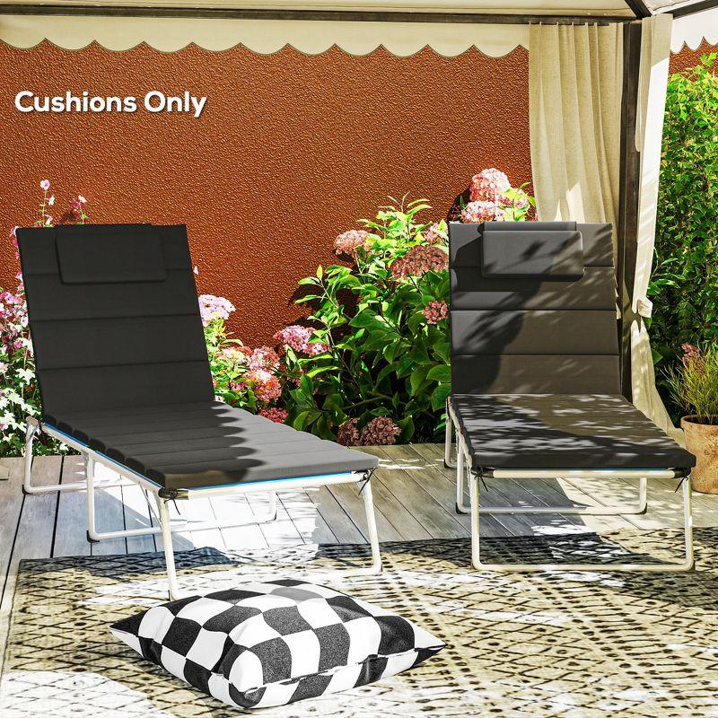 Outsunny Foldable Lounge Chair Cushion Set of 2, UPF50+ 230gsm Olefin and 25D High-Density Foam, Chaise Lounge Cushion Set, 80" x 26", Black