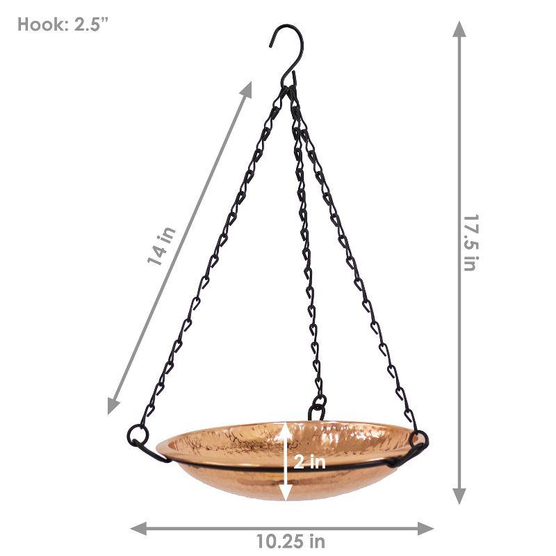 Sunnydaze Outdoor Hand-Hammered Hanging Bird Bath or Bird Feeder with Detachable Bowl and Hanging Chain - Copper - 17.5"