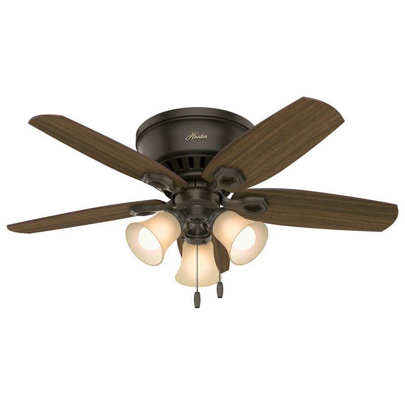 42" Builder Low Profile 5 - Blade Flush Mount Ceiling Fan with Pull Chain and Light Kit Included