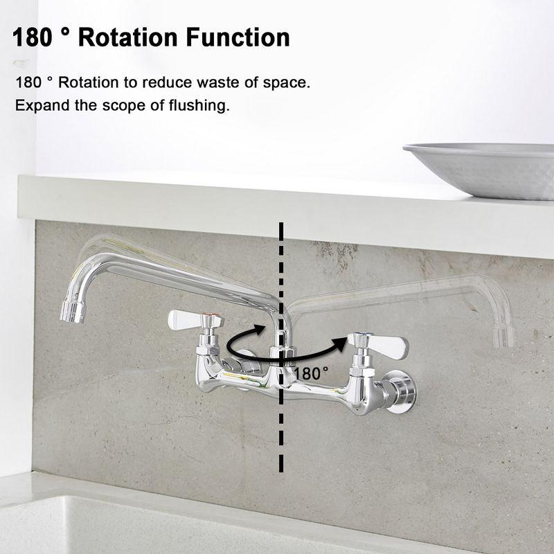 BWE Double Handles Wall Mount Modern Standard Kitchen Faucet With 8 Inch Swivel Spout 8" Center