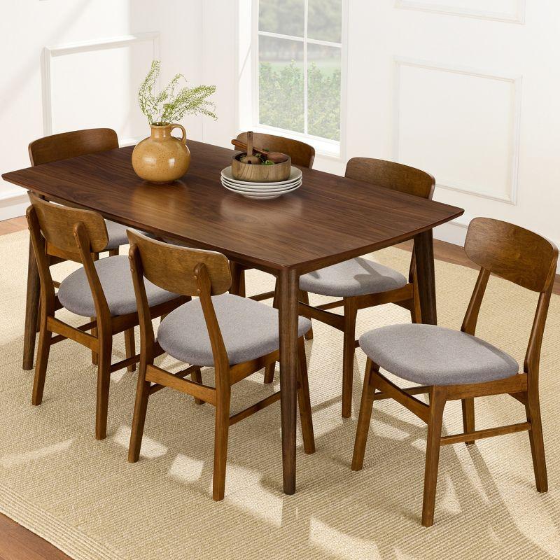 George Oliver 7-Piece Mid-Century Modern Upholstered Dining Set, Wooden Table W/ 6 Chairs