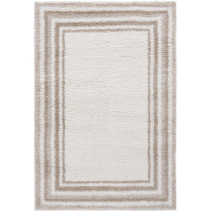 Border & Stripe Shag 200 BSP251 Machine Made Loomed Area Rug - Ivory/Beige - 5'-3" X 7'-6" - Safavieh