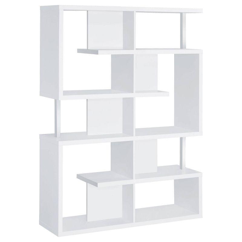 Modern White Zig Zag 5-Tier Bookcase with Chrome Accents