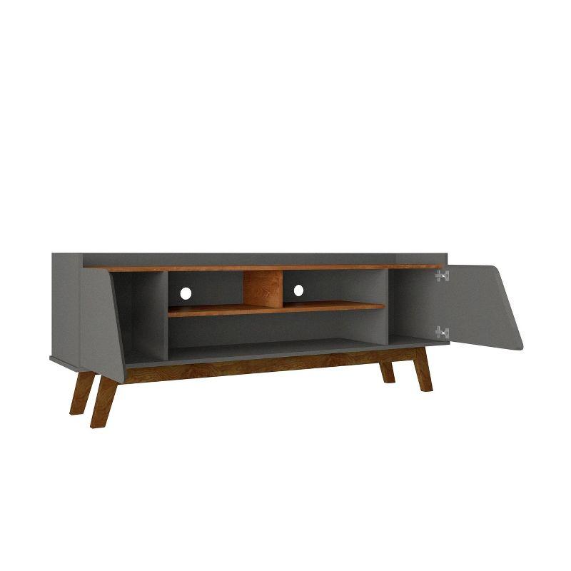 Marcus Mid-Century Modern 5 Shelf TV Stand: Solid Pine Legs, Cable Management - Manhattan Comfort