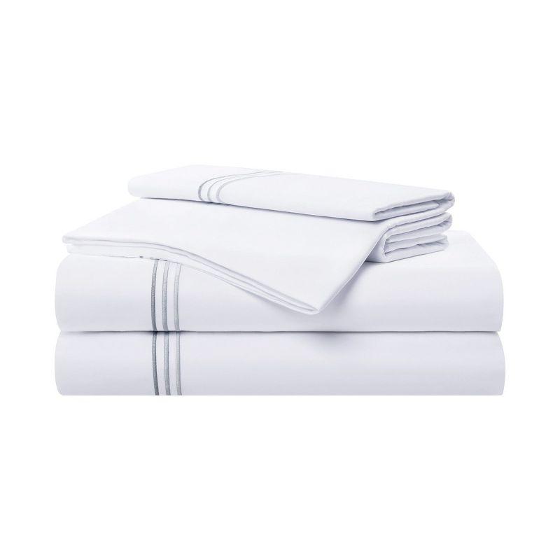 Aston & Arden Pristine White Sateen Cotton Sheet Set with Embroidered Hem