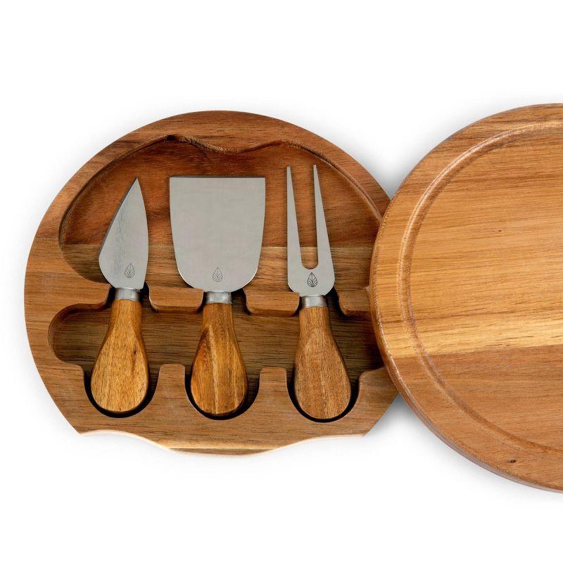 Acacia Round Cheese Board Set - Picnic Time: Charcuterie & Cutting Board, Lightweight Acacia, 7.5" Brown