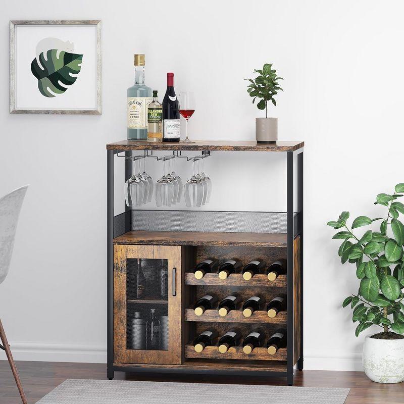 Rustic Brown Metal and MDF Wine Bar Cabinet with Glass Holder