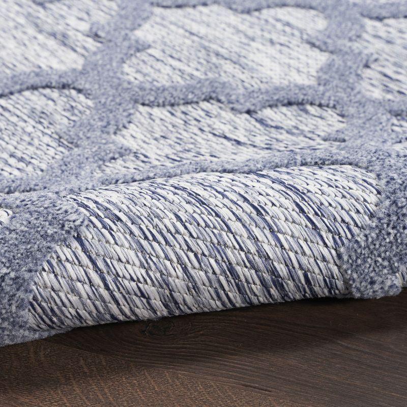 Nourison Easy Care Trellis Flatweave Indoor Outdoor Area Rug 5' x 7' Denim Blue