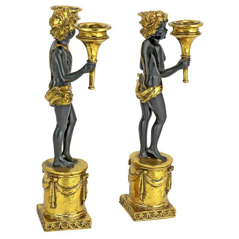 French Neoclassical 15'' Gold Gilt Ceramic Cherub Candlesticks