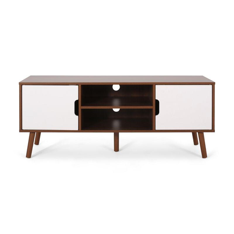GDFStudio Zapara 47.25" Wooden TV Stand with 2-Cabinets, Walnut and White