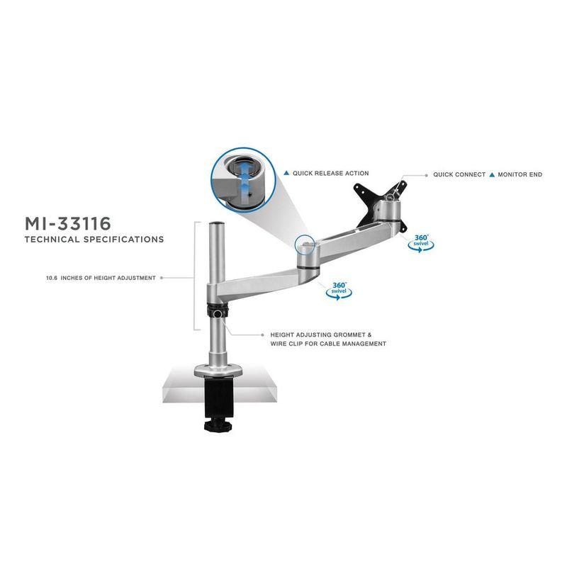 Silver Adjustable Die-Cast Aluminum Single Monitor Desk Mount