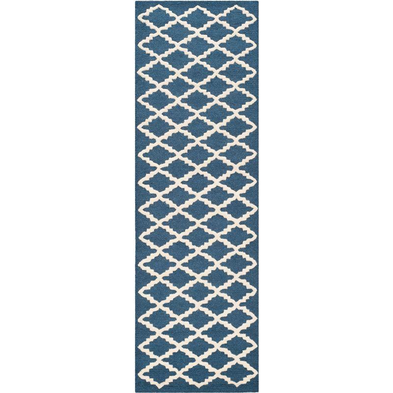 Navy and Ivory Hand-Tufted Wool Runner Rug - 30x10