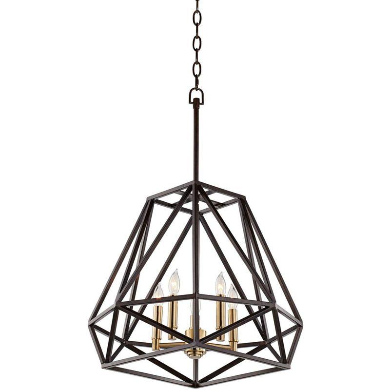 Franklin Iron Works Hawking Bronze Pendant Chandelier 20" Wide Modern Geometric Cage 5-Light Fixture for Dining Room House Kitchen Island Bedroom Home