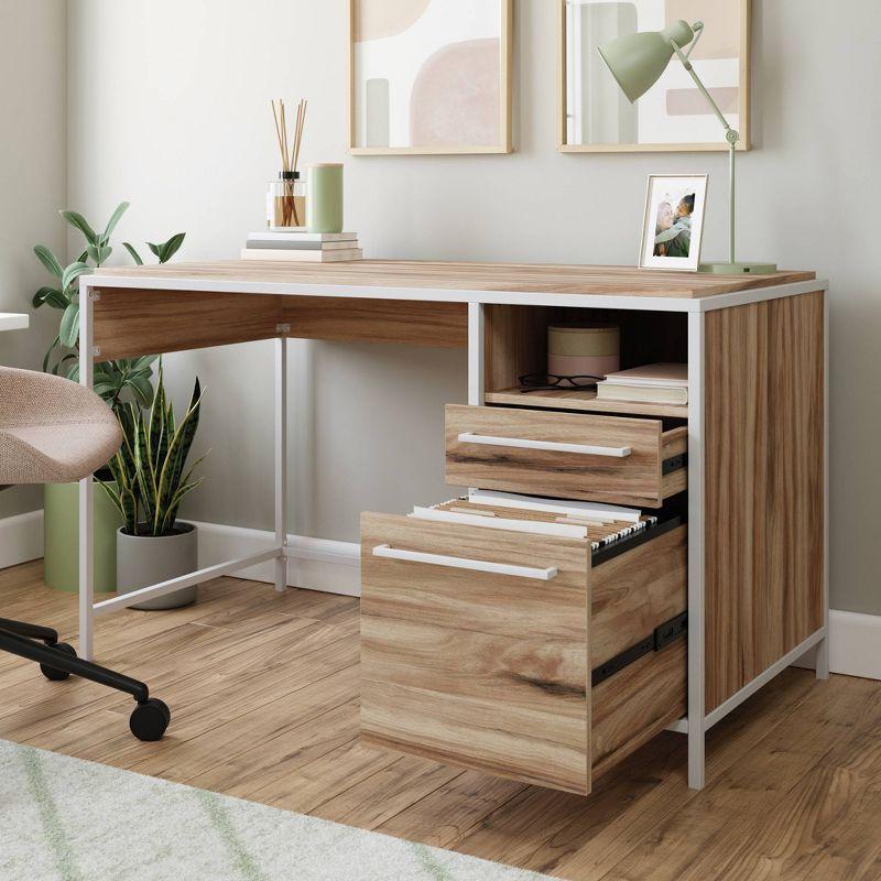 Kiln Acacia Wood Desk with Drawer and Filing Cabinet