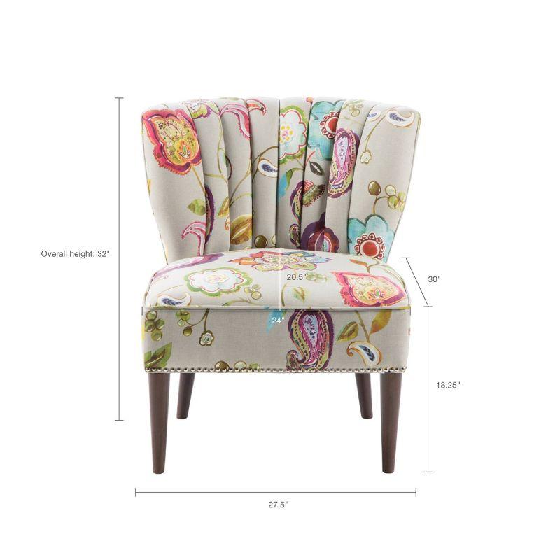 Remy Channel Back Slipper Chair Green/Cream: Madison Park, Wingback Design, Floral Pattern, Wood Legs