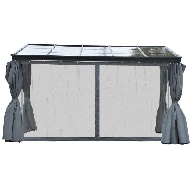 Outsunny 10' x 13' Outdoor Patio Gazebo with Sloping Polycarbonate Roof, Durable Aluminum Frame, & Netting Curtain