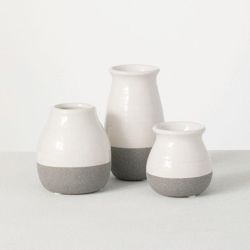 Sullivans Set of 3 Petite Ceramic Vases 3"H, 4.5"H & 5.5"H Gray and White
