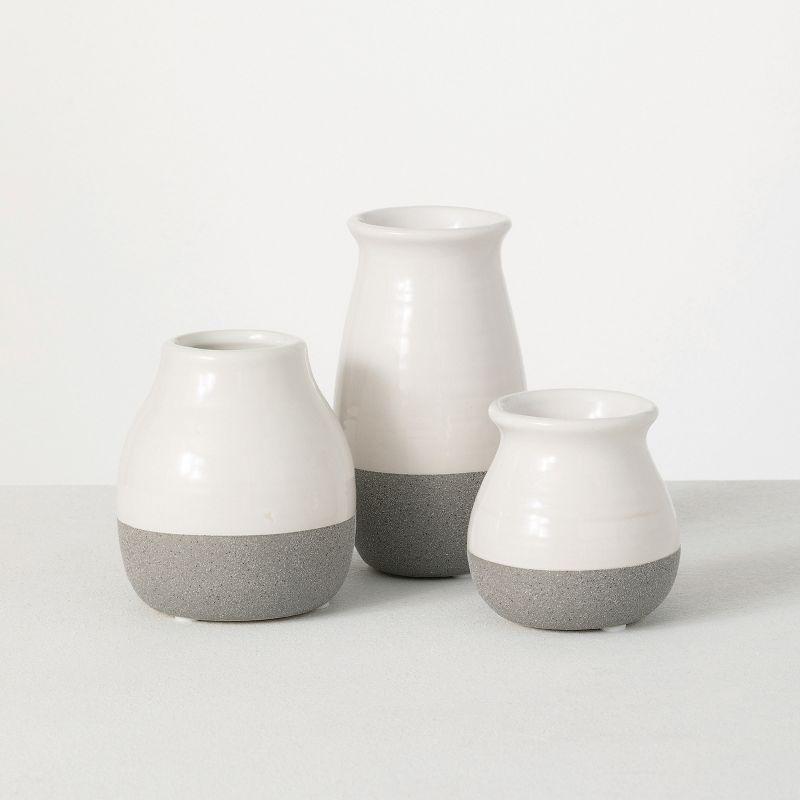 Petite Trio Gray and White Ceramic Vase Set