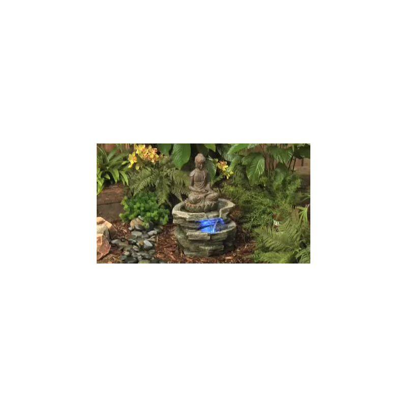 John Timberland Rustic Zen Buddha Outdoor Floor Water Fountain with Light LED 21" High Sitting for Yard Garden Patio Deck Home