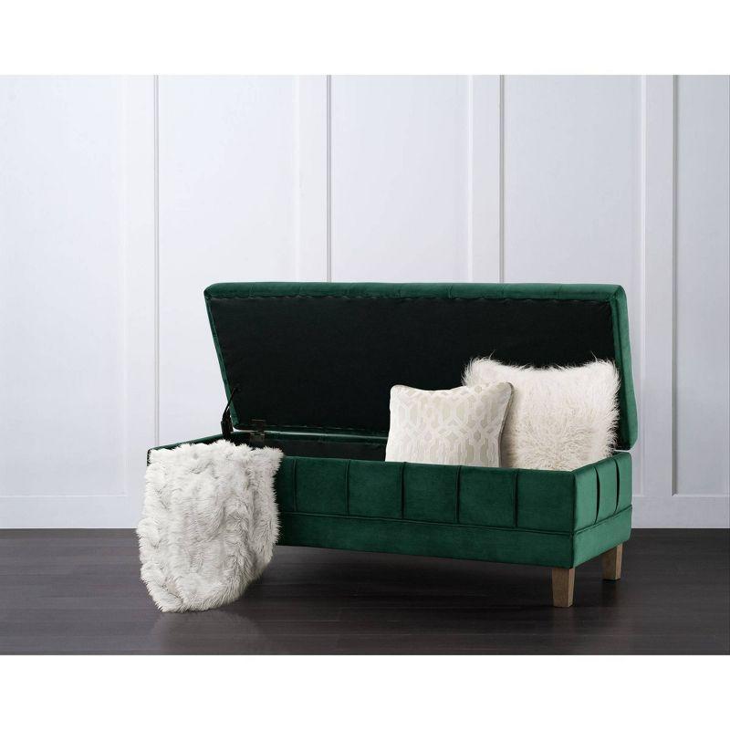 Picket House Furnishings Jude Tufted Storage Ottoman Green: Upholstered Bench with Foam Fill & Plywood Frame