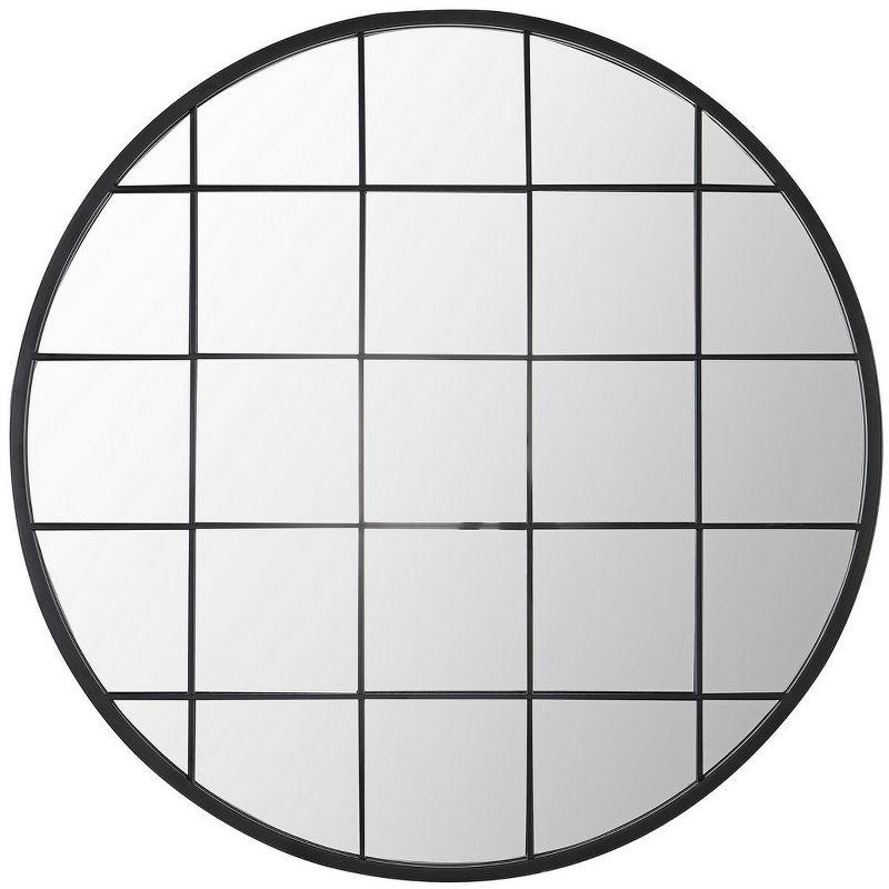 Simmie 36" Round Black Grid Overlay Decorative Mirror