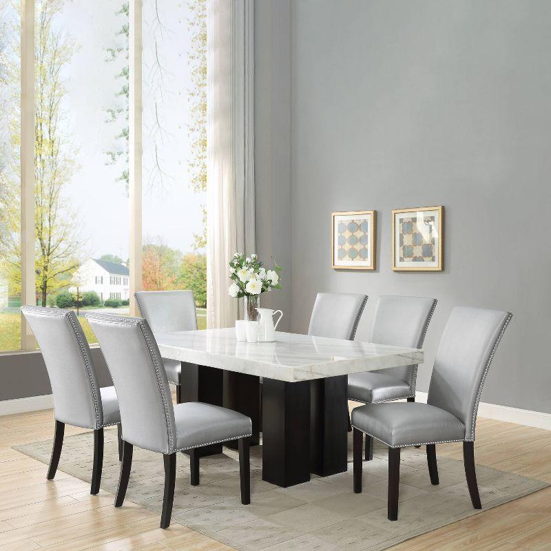 18" Set of 2 Camila Dining Chairs Silver - Steve Silver Co.: Modern Faux Leather, Nailhead, Wood Legs