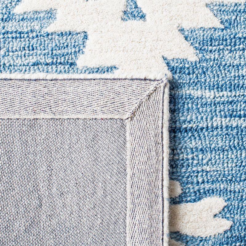 Ivory and Blue Geometric Wool Runner Rug