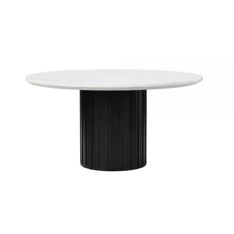 54" Jaramillo Dining Table Engineering Marble Top Black Finish - Acme Furniture: Elegant Rectangular Kitchen Table, Metal Pedestal Base