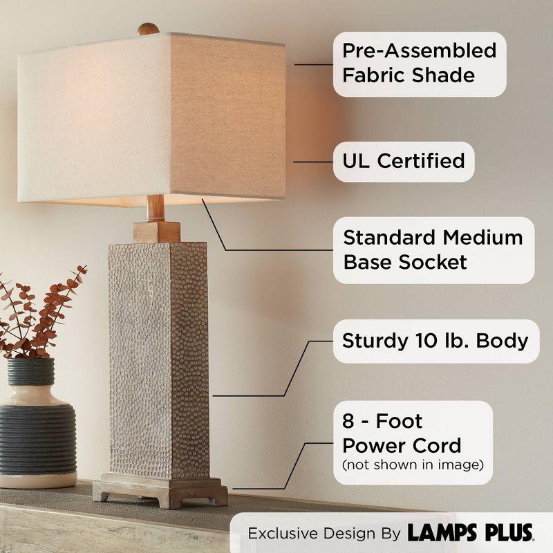 360 Lighting Caldwell Rustic Farmhouse Table Lamps 26 3/4" High Set of 2 Earth Tone Hammered Oatmeal Fabric Rectangular Shade for Bedroom Living Room