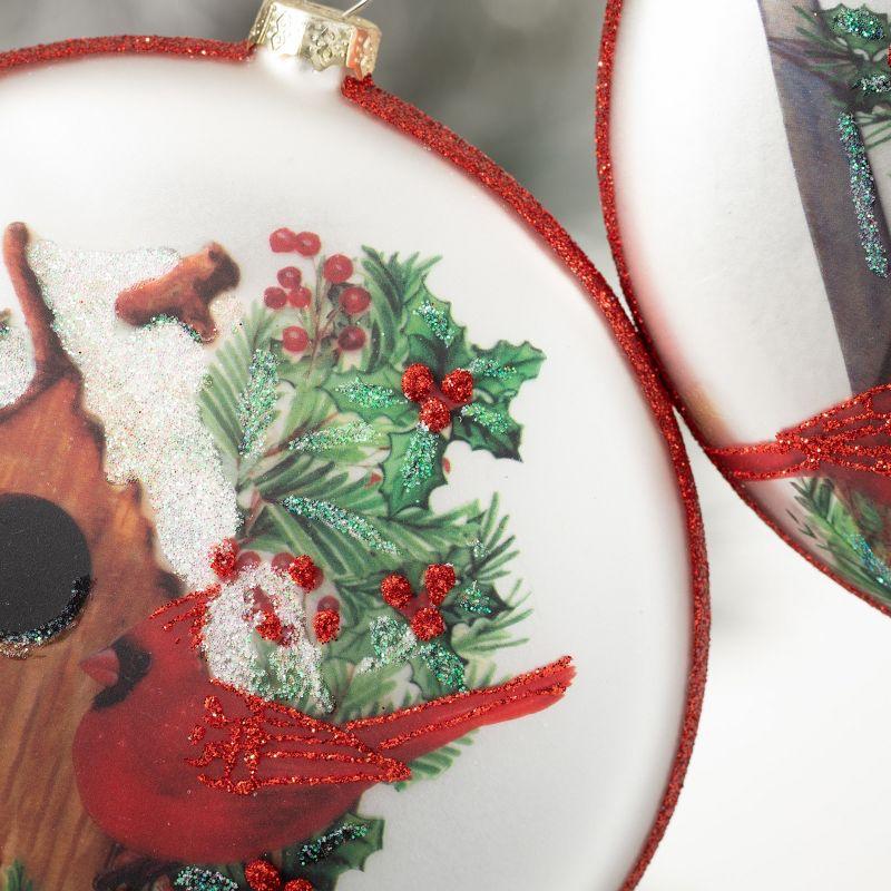 Hand-Painted Glass Cardinal Disc Ornaments Set