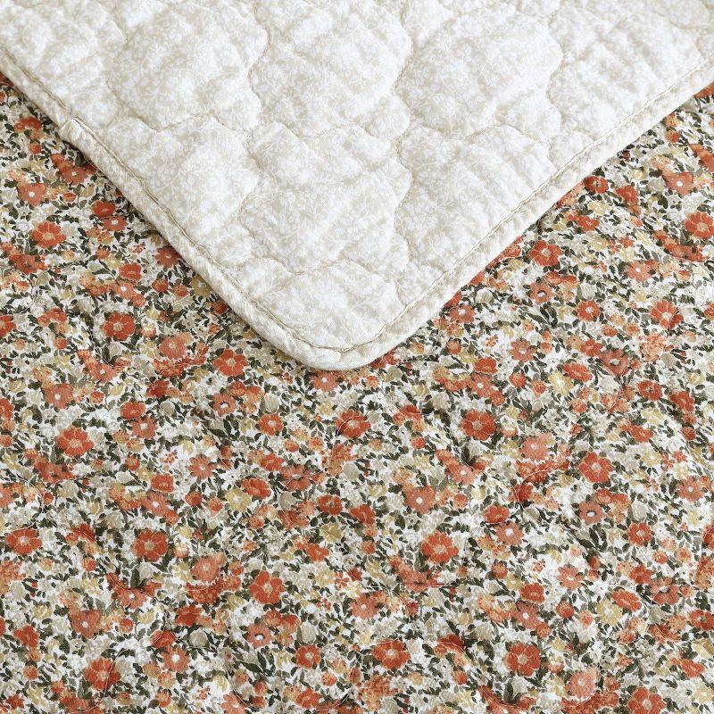 Loveston Red Cotton Floral Reversible Full Quilt Set