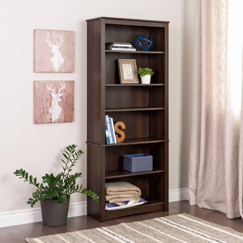 Espresso Laminated Composite Wood 6-Shelf Adjustable Bookcase