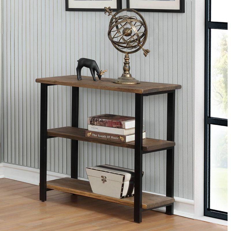 Pomona 34.8" Adjustable Black Metal and Solid Birch Wood Under-Window Bookshelf