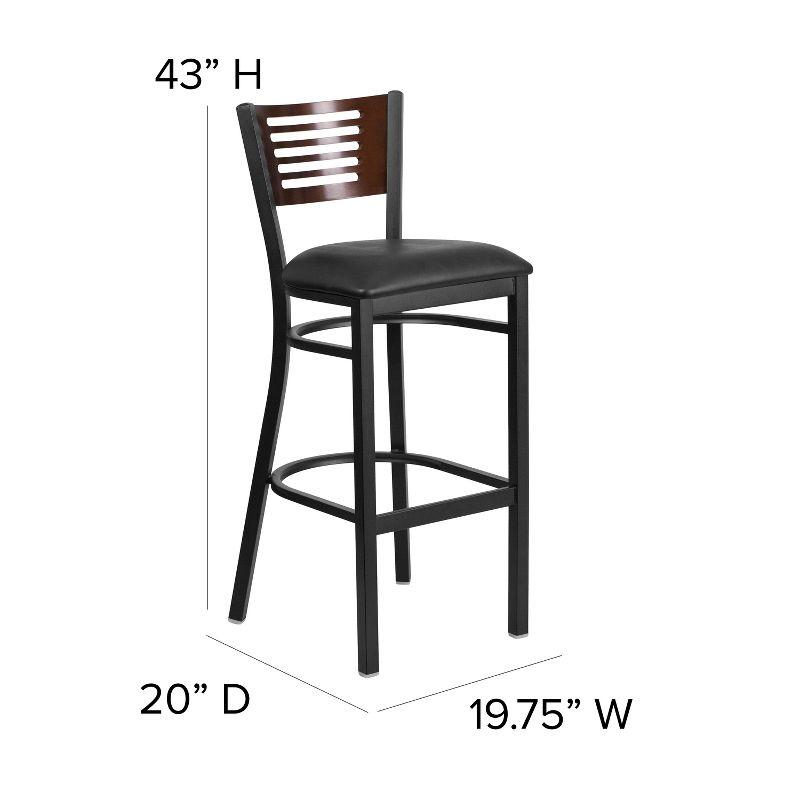 Flash Furniture HERCULES Series Black Slat Back Metal Restaurant Barstool - Walnut Wood Back, Black Vinyl Seat