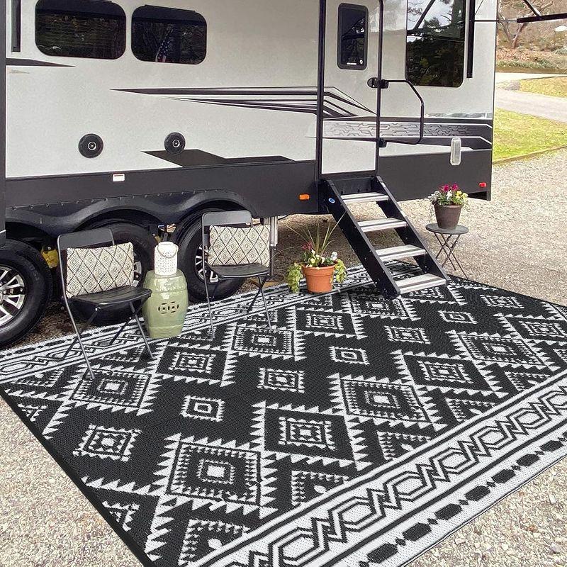 Reversible Mats, Plastic Straw Rug, Modern Area Rug, Large Floor Mat for Outdoors, RV, Patio, 9*12ft/black white: UV Protected, Quick Dry, All-Weather