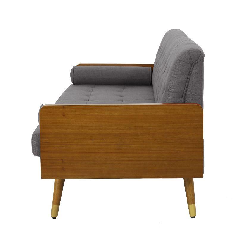 GDFStudio Aidan Mid Century Modern 72.25" Tufted Upholstered 3 Seater Sofa，Gray/Dark Walnut/Gold
