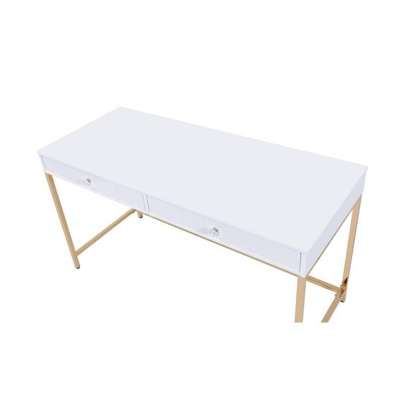 Ottey 2 Drawer Desk White High Gloss/Gold - Acme Furniture