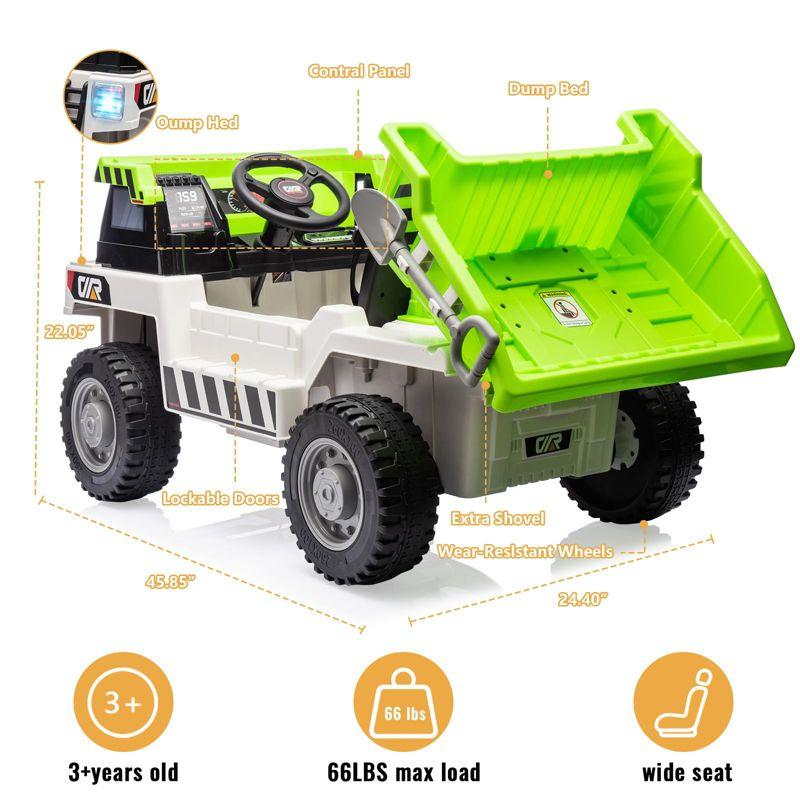 Ride On Dump Truck, 12V Ride On Car with Remote Control, Electric Dump Bed and Extra Shovel