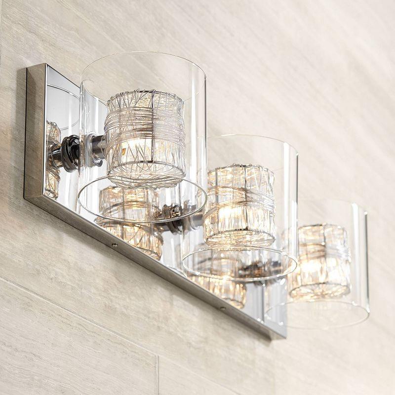 Possini Euro Design Wrapped Wire Modern Wall Light Chrome 22" Fixture Clear Glass Cylinder Shade for Bedroom Bathroom Vanity Reading Living Room House