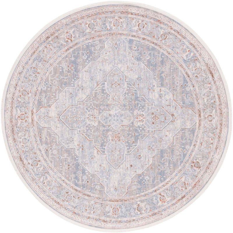 Lustrous Blue & Beige Round Viscose Area Rug, 6'7"