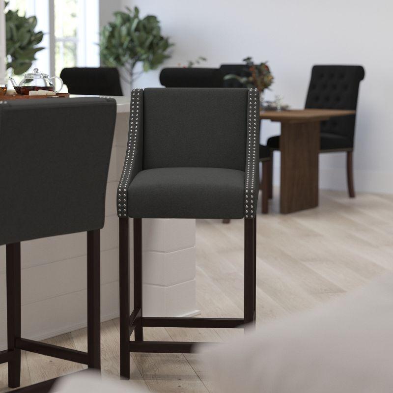 Charcoal Fabric Bar Height Stool with Nailhead Trim